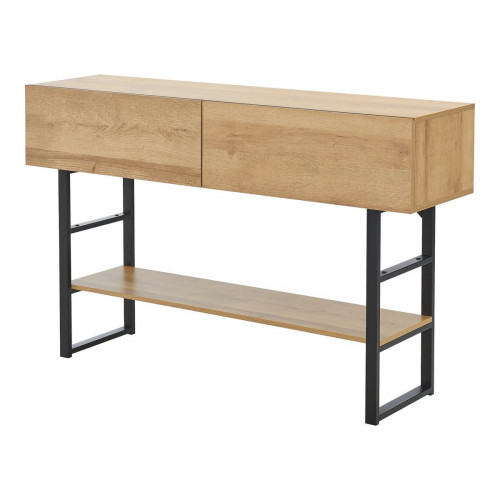 Mesa consola Varberg con 2 cajones metal aglomerado 75 x 120 x 30 cm - Efecto Roble y Negro [en.casa]