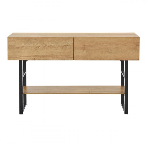 Mesa consola Varberg con 2 cajones metal aglomerado 75 x 120 x 30 cm - Efecto Roble y Negro [en.casa]