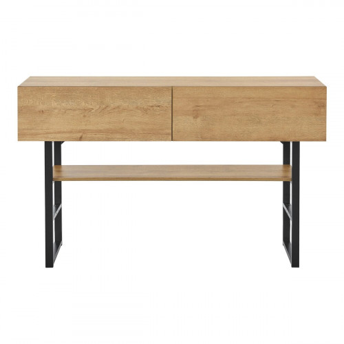 Mesa consola Varberg con 2 cajones metal aglomerado 75 x 120 x 30 cm - Efecto Roble y Negro [en.casa]