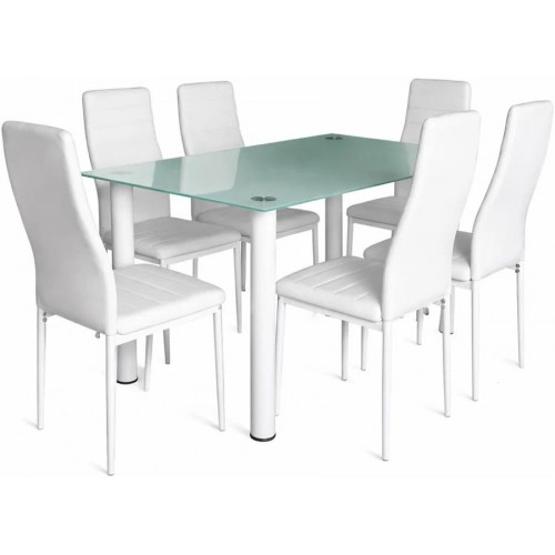 Mesa cristal moderna 6 sillas 140x80x74cm
