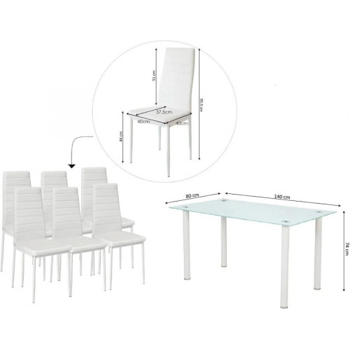 Mesa cristal moderna 6 sillas 140x80x74cm