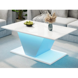 Mesa de centro 100x50x46 cm - con iluminación LED - acabado brillante - tablero de partículas - Blanco