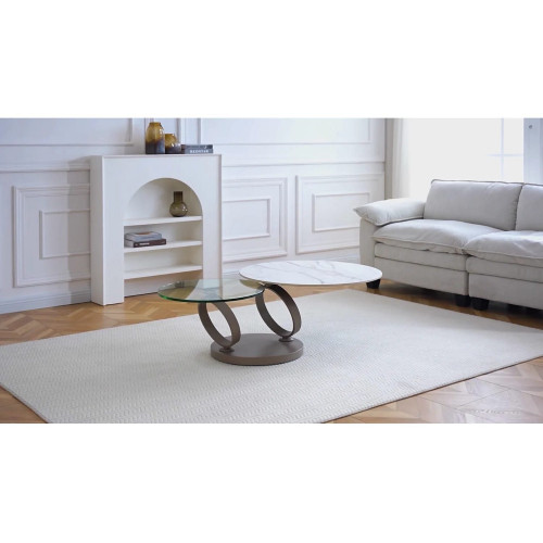 Mesa de centro con bandejas giratorias JOLINE - Vidrio templado y metal