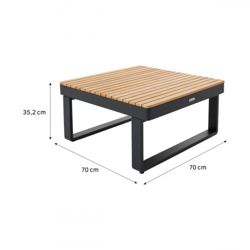 Mesa de centro de jardín de aluminio Persea gris de 70x35.2x70 cm