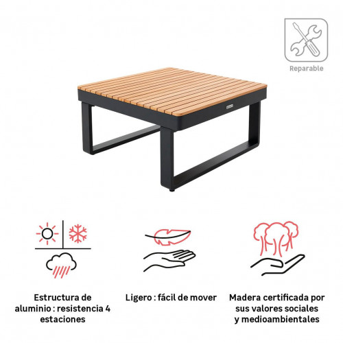 Mesa de centro de jardín de aluminio Persea gris de 70x35.2x70 cm