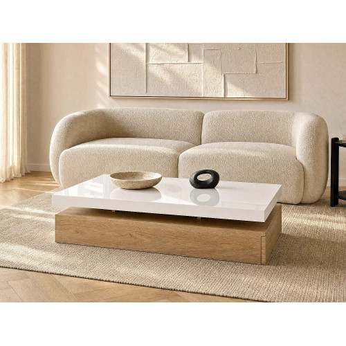 Mesa de centro FELIX - 2 cajones - MDF - Color: roble y blanco
