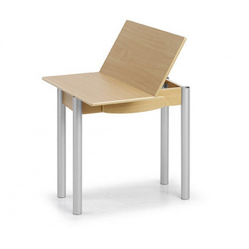 Mesa de cocina con extensible de libro Kombi con encimera, cajón y armazon laminado en color cerezo de 90x40 y patas metálicas en color aluminio