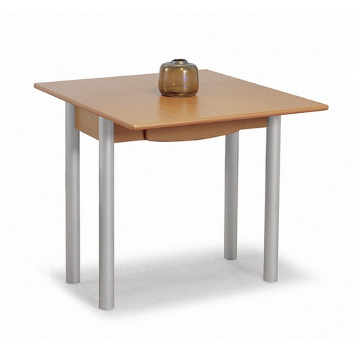 Mesa de cocina con extensible de libro Kombi con encimera, cajón y armazon laminado en color cerezo de 90x40 y patas metálicas en color aluminio