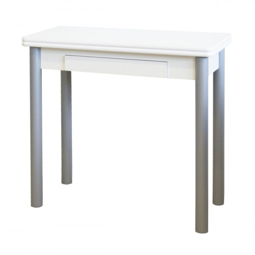 Mesa de Cocina Rectangular Extensible - 80X40/80cm - Modelo RIBETA - Sobre BLANCO MDF - Patas Metal Plata