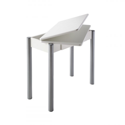 Mesa de Cocina Rectangular Extensible - 80X40/80cm - Modelo RIBETA - Sobre BLANCO MDF - Patas Metal Plata