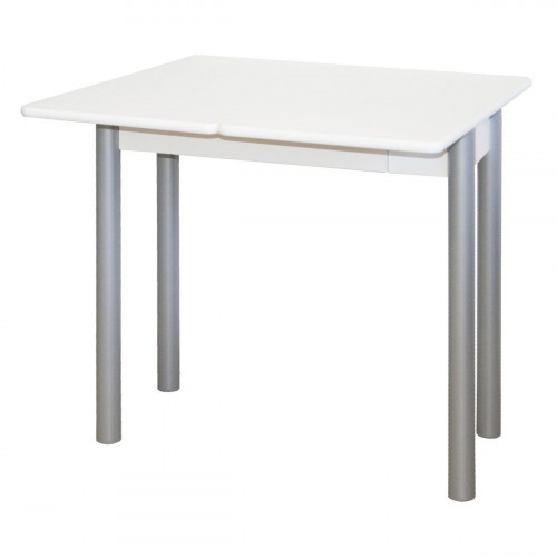 Mesa de Cocina Rectangular Extensible - 80X40/80cm - Modelo RIBETA - Sobre BLANCO MDF - Patas Metal Plata