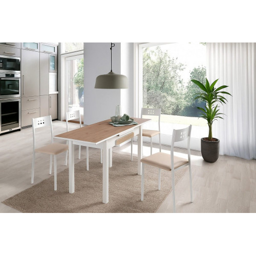 Mesa de Cocina Rectangular Extensible NOLI - 100/160x60cm - Sobre Roble Amazona MDF - Patas Metal
