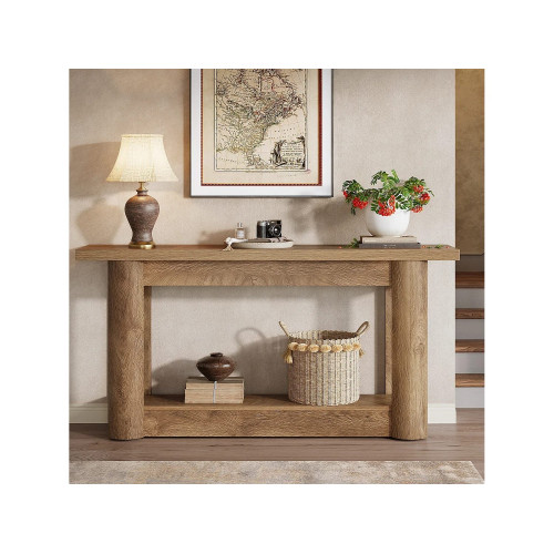 Mesa de consola estrecha de 160 cm, mesa de entrada larga con almacenamiento de 2 niveles, mueble de recibidor de sofá
