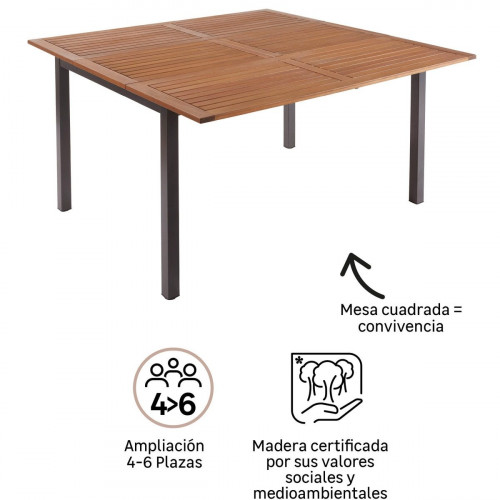 Mesa de jardín extensible de aluminio/mad NATERIAL Oris marrón de 102/147x147 cm
