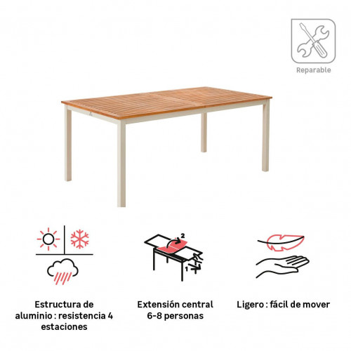 Mesa de jardín extensible de aluminio Oris multicolor de 180/240x74.6 cm