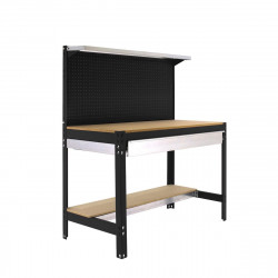 Mesa de trabajo con panel, cajón y repisa 144,5x121x61 cm antracita/madera