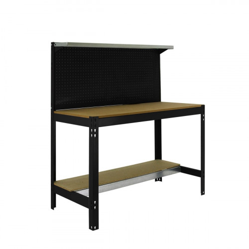 Mesa de trabajo con panel y repisa 144,5x151x61 cm antracita/madera