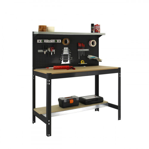 Mesa de trabajo con panel y repisa 144,5x151x61 cm antracita/madera