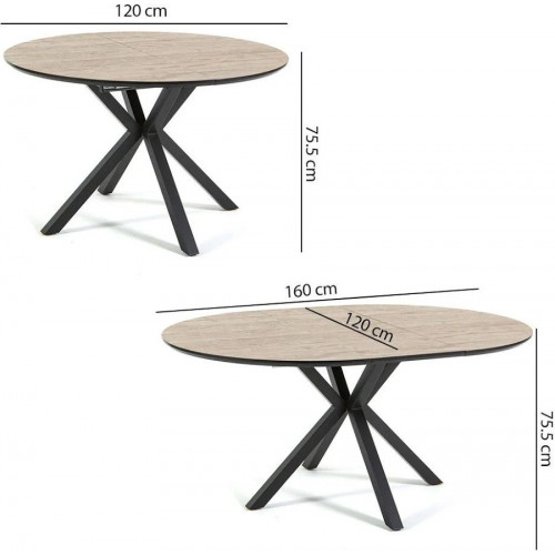 Mesa extensible 120 cm con tablero efecto madera y patas negras