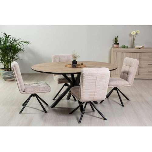 Mesa extensible 120 cm con tablero efecto madera y patas negras
