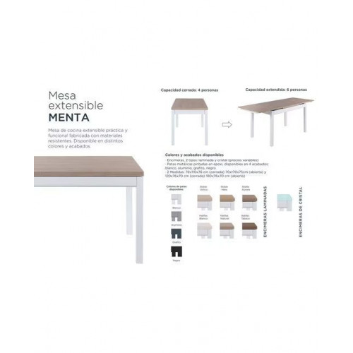 Mesa extensible con superficie laminada Menta Blanco / Natural