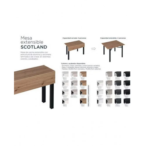 Mesa extensible de cristal Scotland Aluminio / Blanco