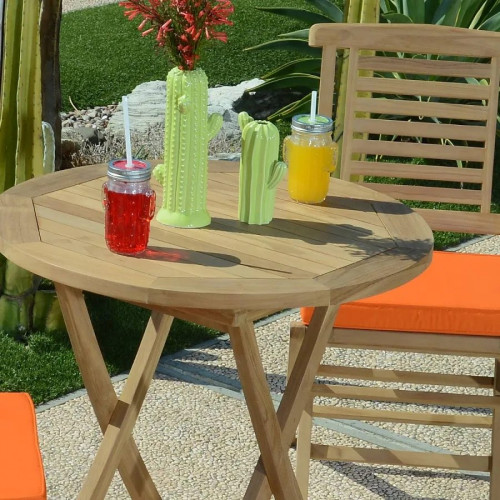 Mesa plegable redonda de teca maciza ø 75 cm