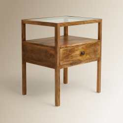 Mesita de noche de madera de mango con 1 cajón Madurai EuroVolter Natural