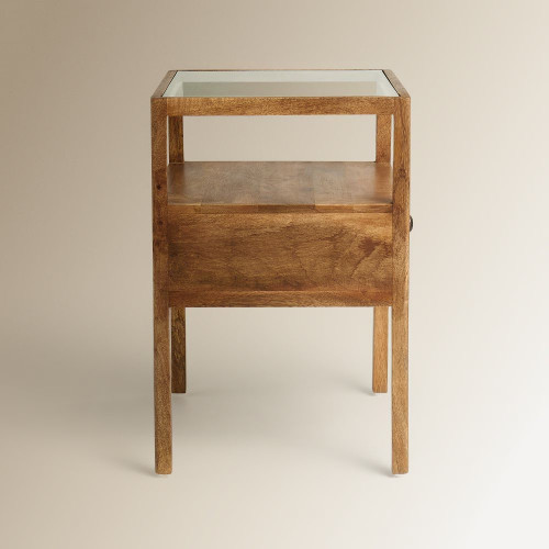 Mesita de noche de madera de mango con 1 cajón Madurai EuroVolter Natural