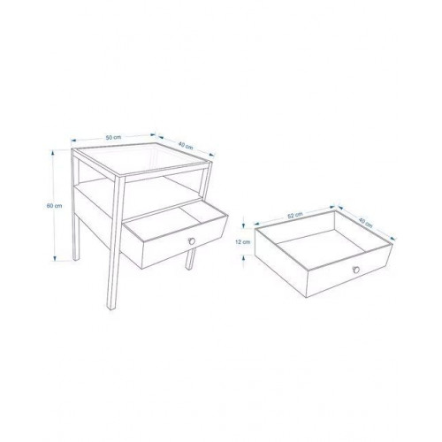 Mesita de noche de madera de mango con 1 cajón Madurai EuroVolter Natural