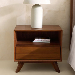 Mesita de noche de madera de nogal con cajón Antón Room - EuroVolter Nogal