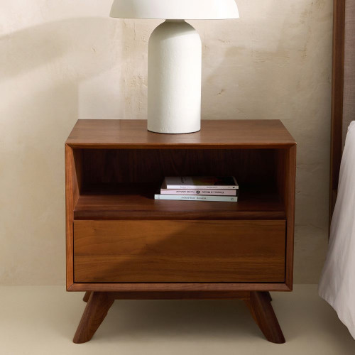 Mesita de noche de madera de nogal con cajón Antón Room - EuroVolter Nogal