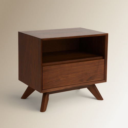 Mesita de noche de madera de nogal con cajón Antón Room - EuroVolter Nogal