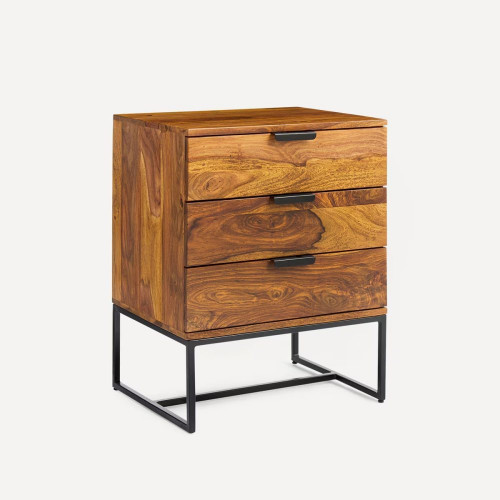 Mesita de noche de madera de palisandro con 3 cajones Bremen EuroVolter Nogal