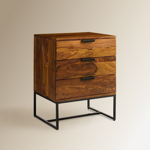 Mesita de noche de madera de palisandro con 3 cajones Bremen EuroVolter Nogal