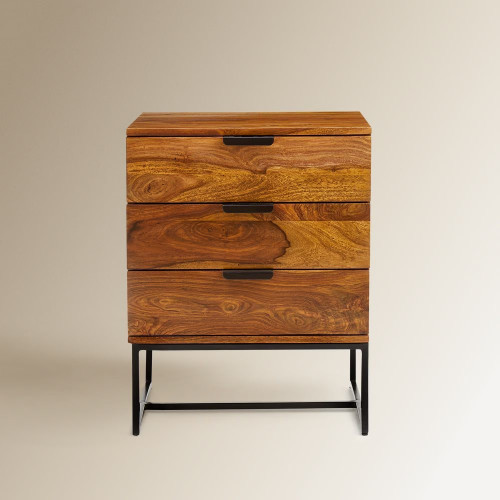 Mesita de noche de madera de palisandro con 3 cajones Bremen EuroVolter Nogal