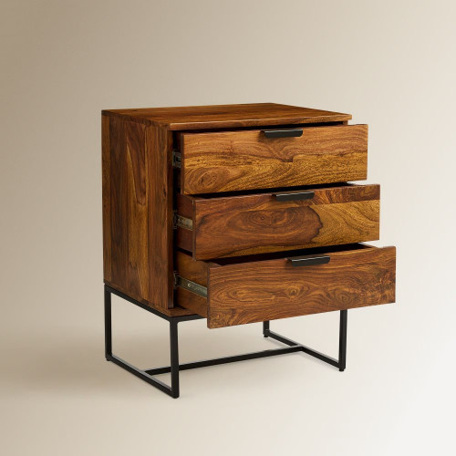 Mesita de noche de madera de palisandro con 3 cajones Bremen EuroVolter Nogal