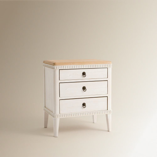 Mesita de noche de madera de pino reciclado con 3 cajones Amelia EuroVolter Blanco