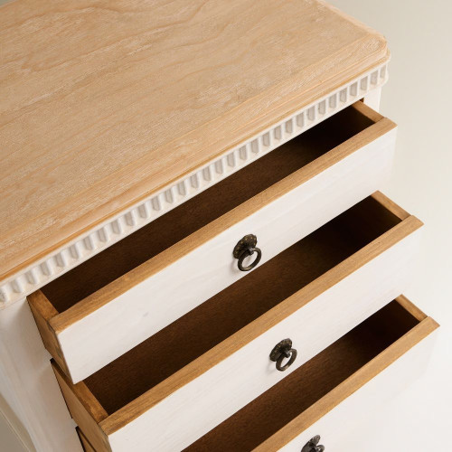 Mesita de noche de madera de pino reciclado con 3 cajones Amelia EuroVolter Blanco