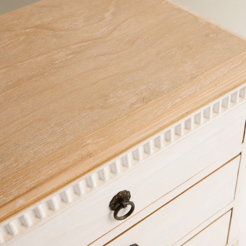 Mesita de noche de madera de pino reciclado con 3 cajones Amelia EuroVolter Blanco