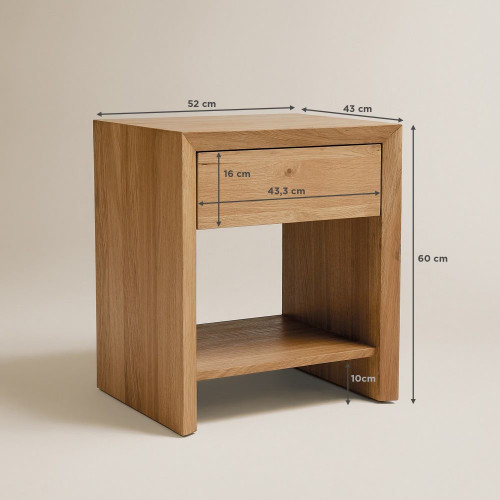 Mesita de noche de madera de roble con 1 cajón Roger EuroVolter Roble