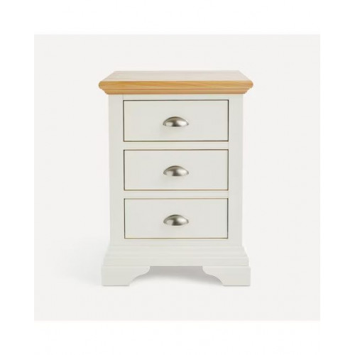 Mesita de noche de madera de roble con 3 cajones Hampstead EuroVolter Blanco roto/Roble