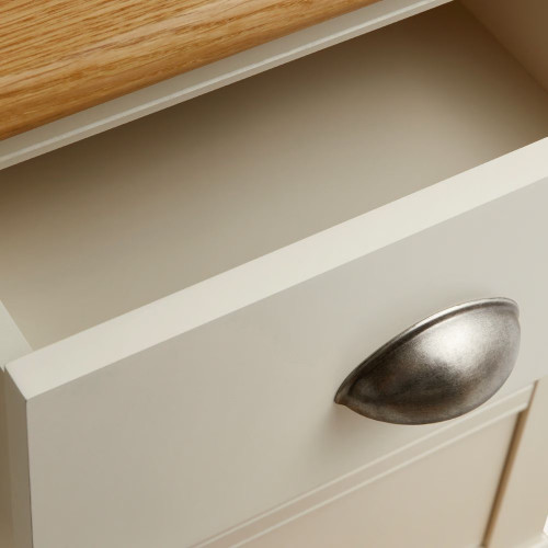 Mesita de noche de madera de roble con 3 cajones Hampstead EuroVolter Blanco roto/Roble