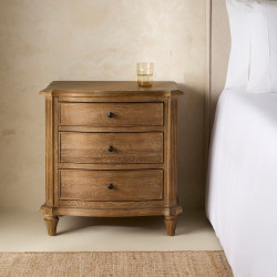 Mesita de noche de madera de roble con 3 cajones Provenza Roble envejecido