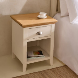 Mesita de noche de madera de roble con cajón Hampstead EuroVolter Blanco roto/Roble