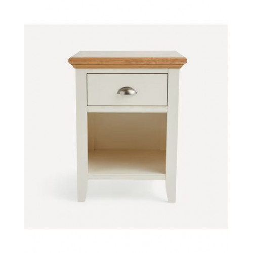 Mesita de noche de madera de roble con cajón Hampstead EuroVolter Blanco roto/Roble