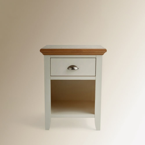 Mesita de noche de madera de roble con cajón Hampstead EuroVolter Blanco roto/Roble