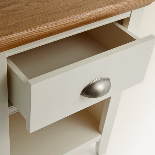 Mesita de noche de madera de roble con cajón Hampstead EuroVolter Blanco roto/Roble