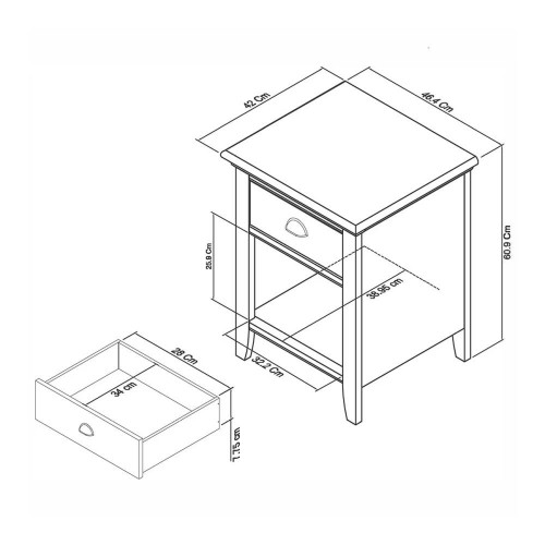 Mesita de noche de madera de roble con cajón Hampstead EuroVolter Blanco roto/Roble
