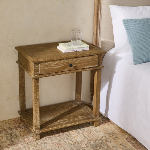 Mesita de noche de madera de roble con cajón Vintage EuroVolter Roble envejecido